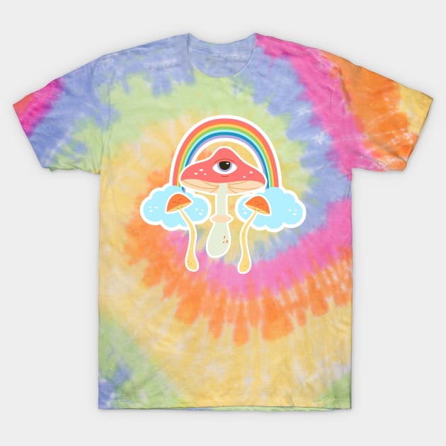 Groovy eye mushroom poster lettering, hippie, joy T-Shirt by Ann4design